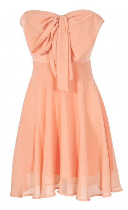 Oversized Bow Chiffon Dress in Peach